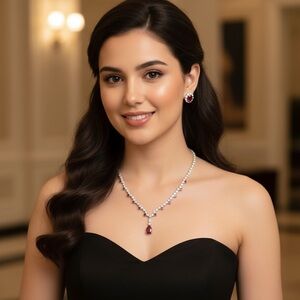 Earring and Necklace set. Silver, Cubic zirconia and Red Spinel! 
Stunning🤩